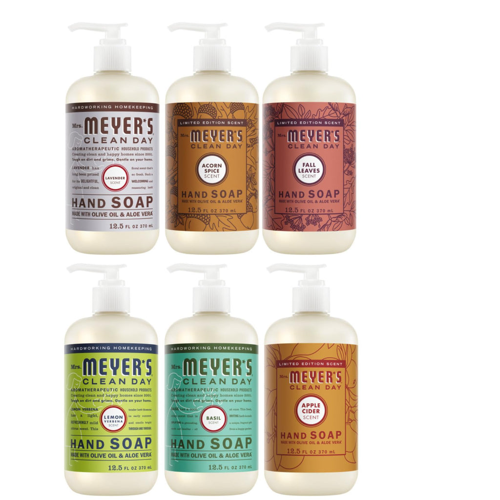 MRS. MEYER'S Liquid Hand Soap 12.5 OZ Scents Variety Pack 6 ( Rosemary, Basil, Geranium, Honeysuckle, Lavender, and Lemon Verbena)