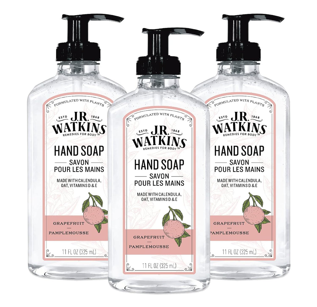 J.R. Watkins Gel Hand Soap Dispenser 3 Pack, Grapefruit, 11 fl oz