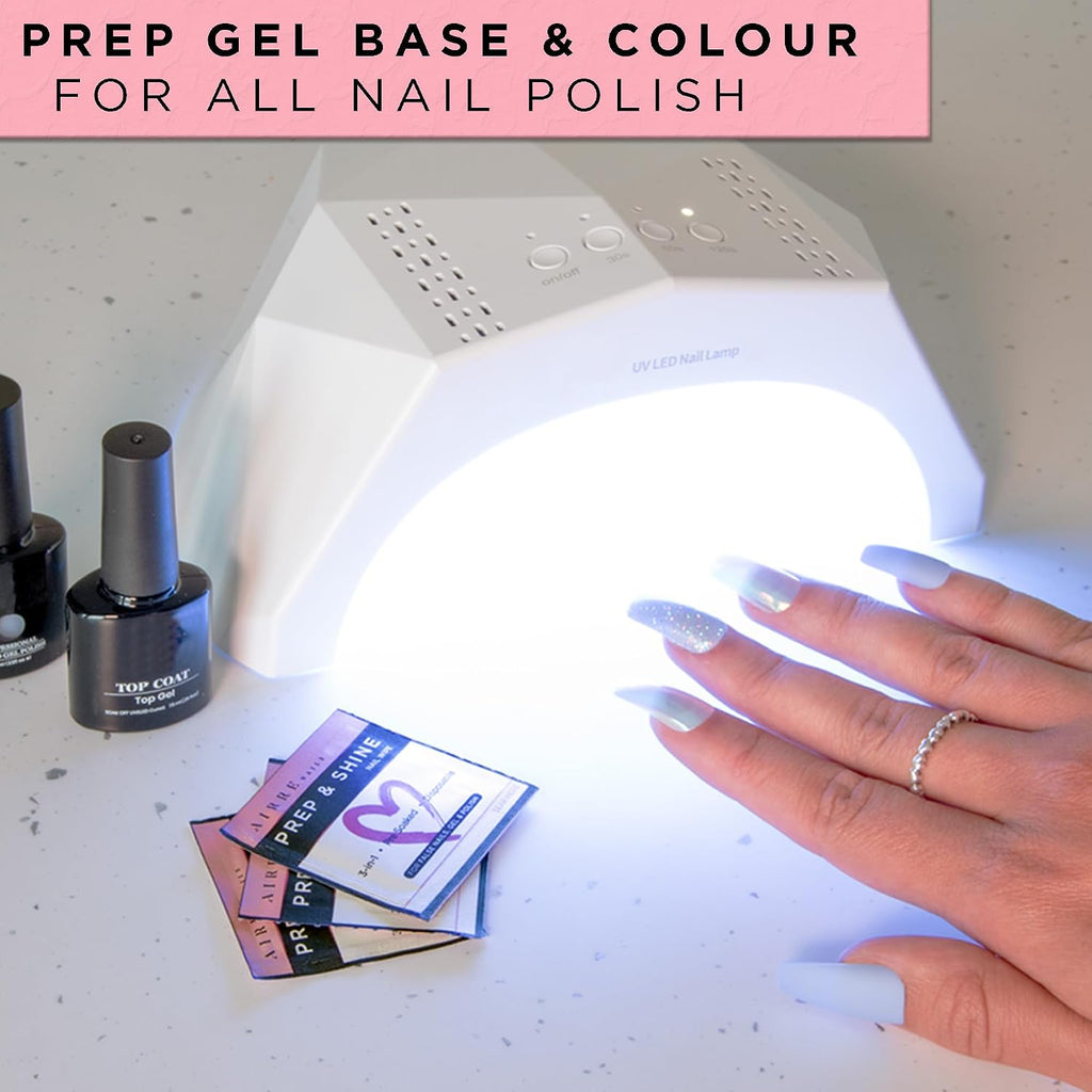 50 AIRRE NAILS Prep & Wipe Alcohol Nail Wipes 3in1 Lint-Free Prep & Shine Cleanser Pads for Gel Polish Sticky Residue & Tacky Layer Remover After UV/LED Curing – For Gel, Acrylic & False Nails & Tips