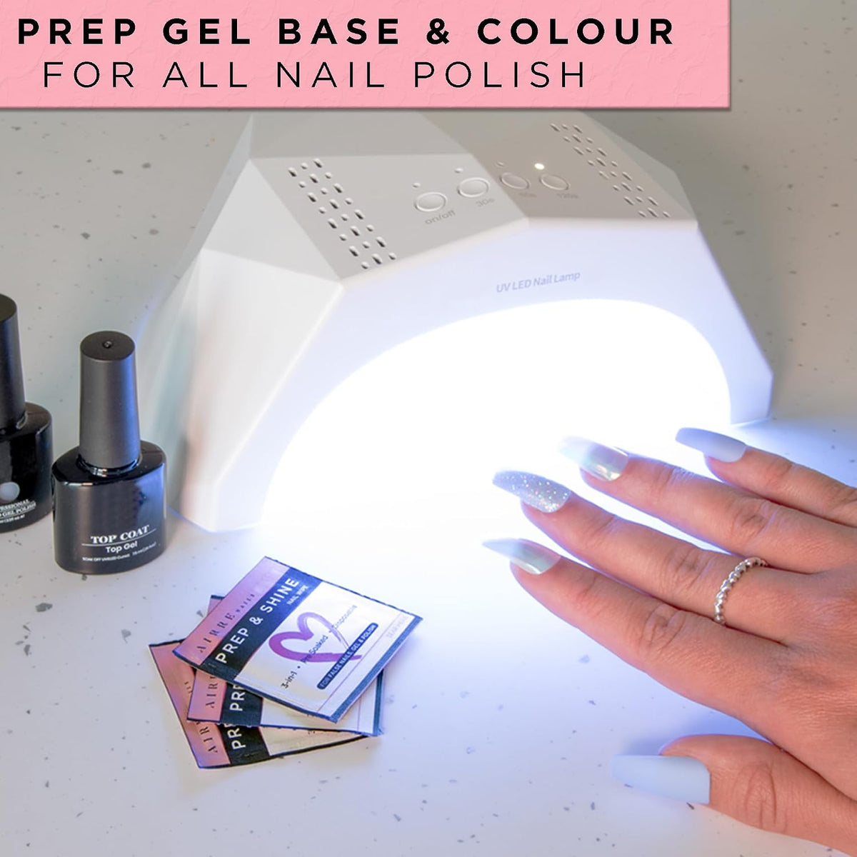 50 AIRRE NAILS Prep & Wipe Alcohol Nail Wipes 3in1 Lint-Free Prep & Shine Cleanser Pads for Gel Polish Sticky Residue & Tacky Layer Remover After UV/LED Curing – For Gel, Acrylic & False Nails & Tips