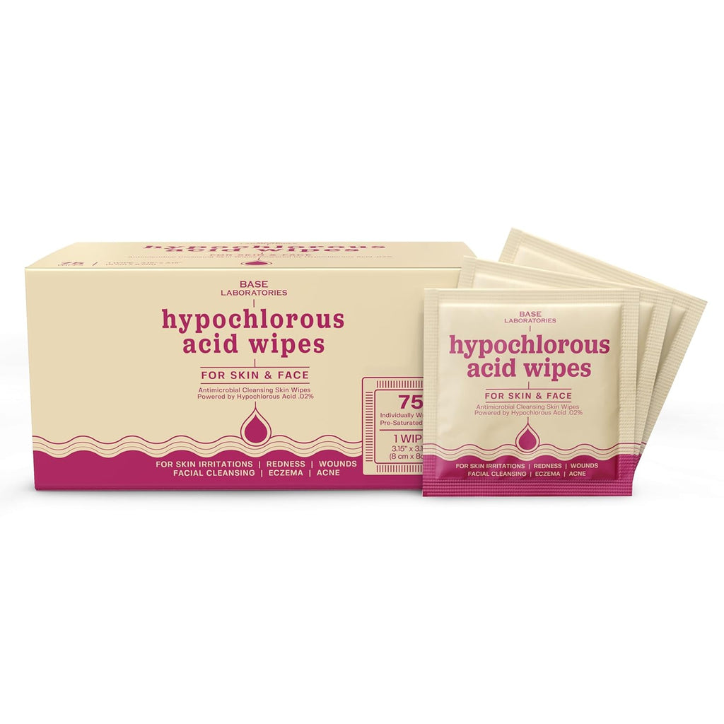 BASE LABORATORIES Hypochlorous Acid Wipes for Face & Skin, Facial Cleansing