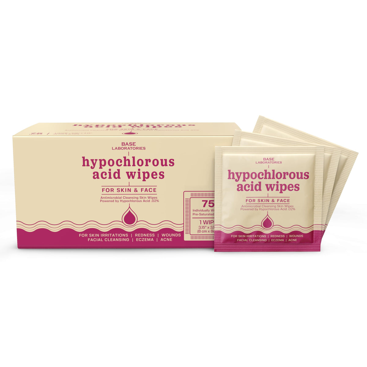 BASE LABORATORIES Hypochlorous Acid Wipes for Face & Skin, Facial Cleansing