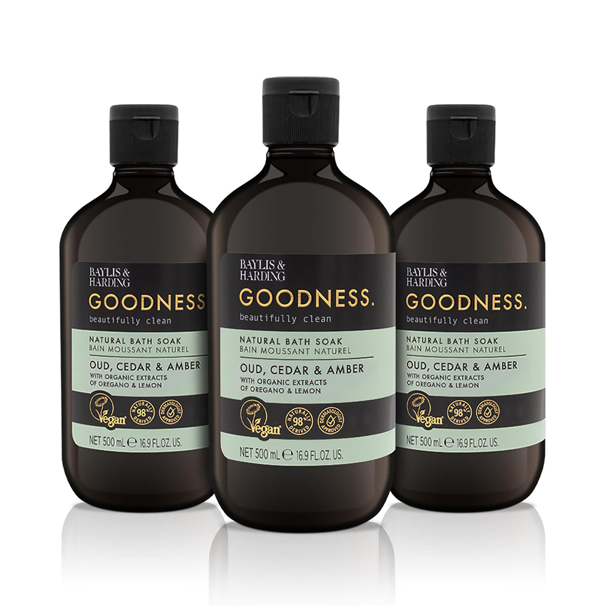 Baylis & Harding Liquid Hand Soap Wash with Dispenser, Goodness, Oud Cedar & Amber, 16.9oz/500ml (3-Pack)
