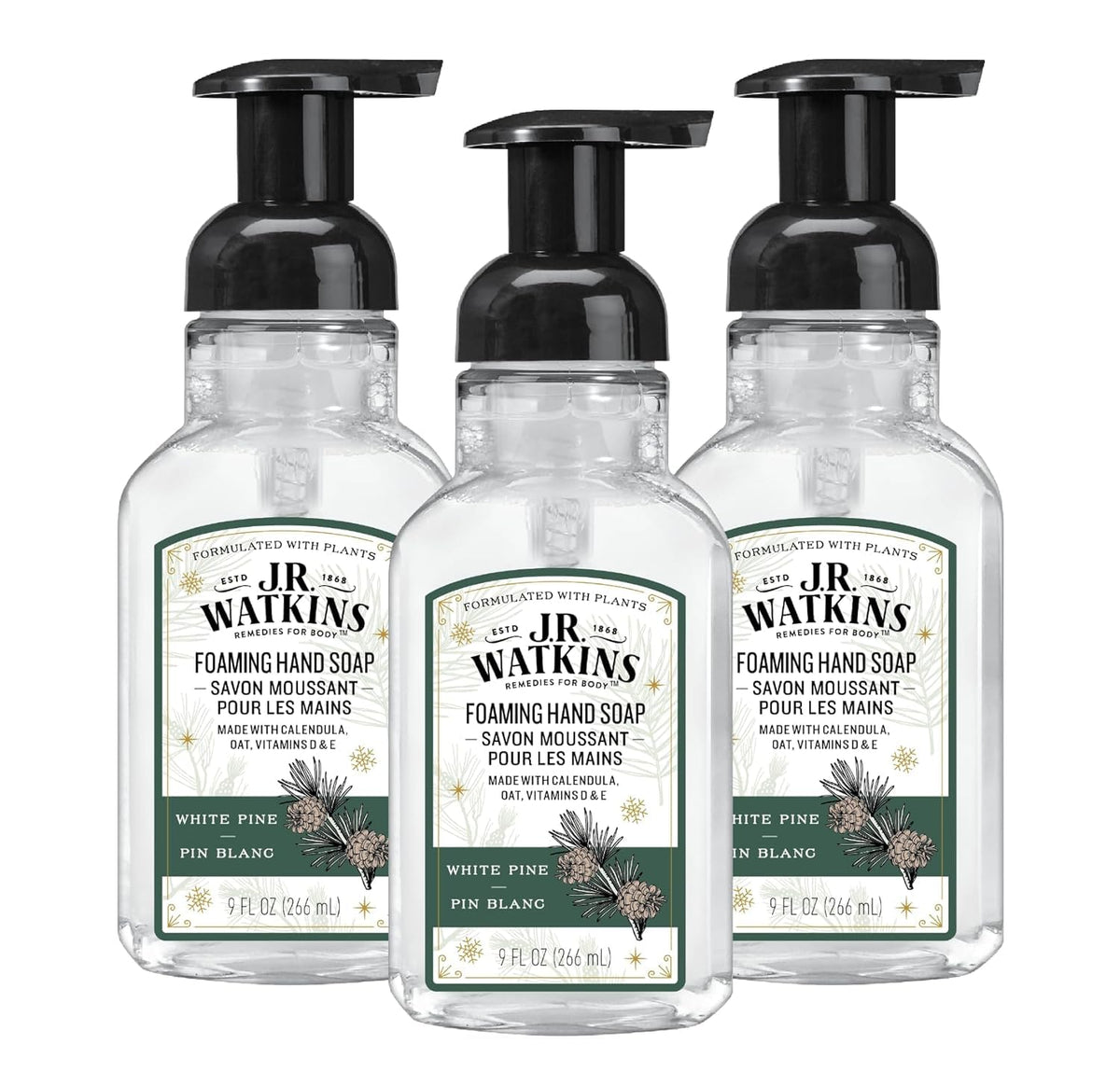 J.R. Watkins Moisturizing Foam Hand Soap Dispenser 3 Pack, Lemon, 9 fl oz