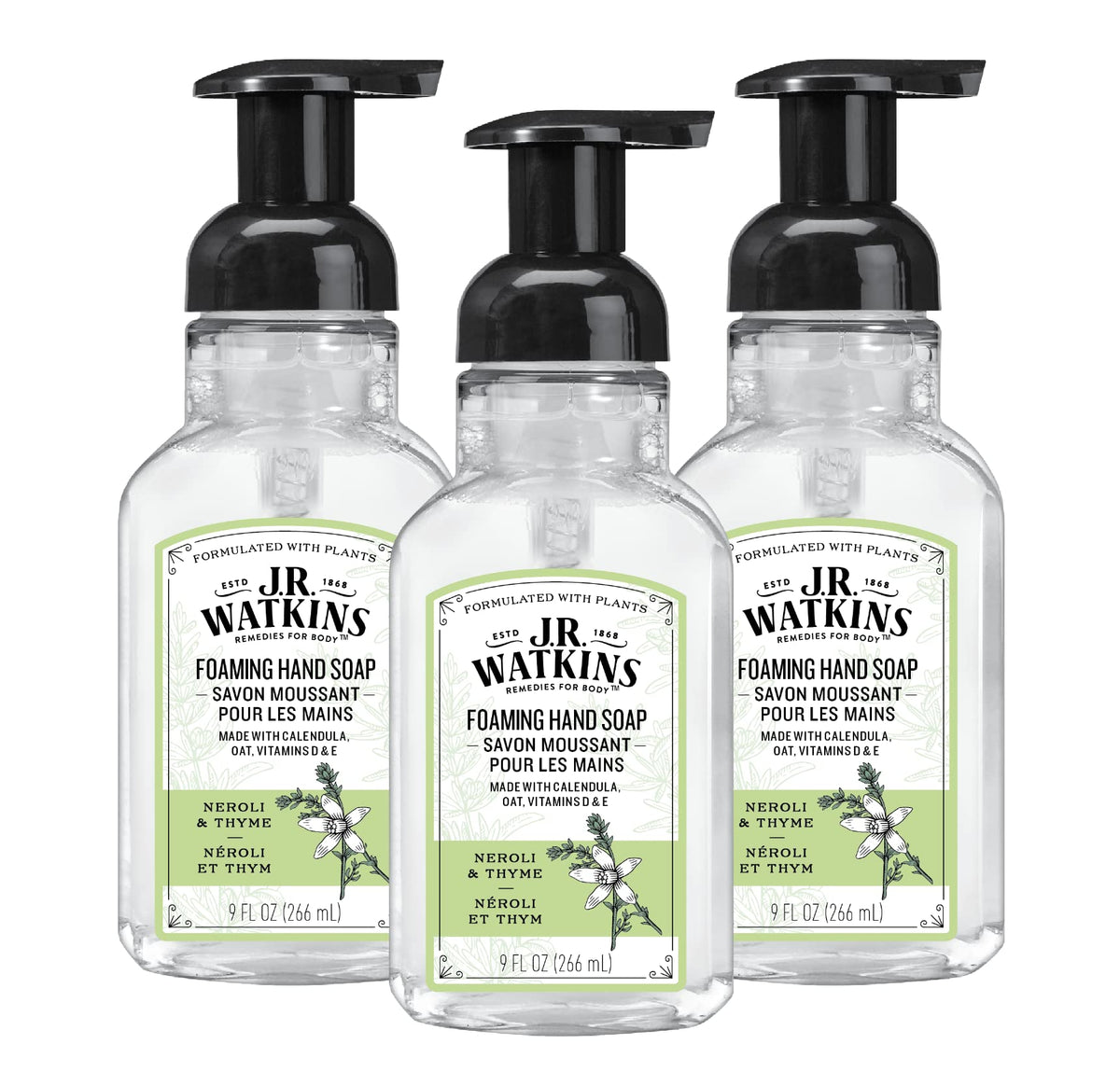 J.R. Watkins Moisturizing Foam Hand Soap Dispenser 3 Pack, Lemon, 9 fl oz