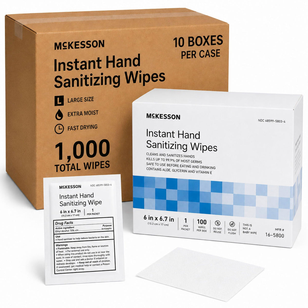 McKesson Hand Sanitizing Wipes Alcohol Wipes w/Aloe and Vitamin E, 100 ct