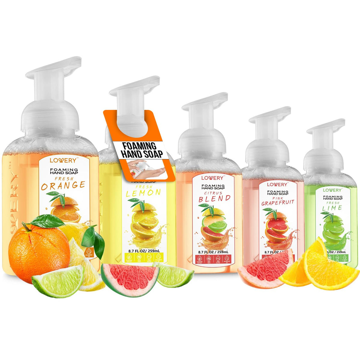 Foaming Hand Soap 10 Pack, Moisturizing W Aloe Vera & Essential Oils - Alcohol-Free Citrus Blend, Lemon, Orange, Lime, Grapefruit, Black Cherry Fragrances & More Hand Wash for Kitchen and Bathroom