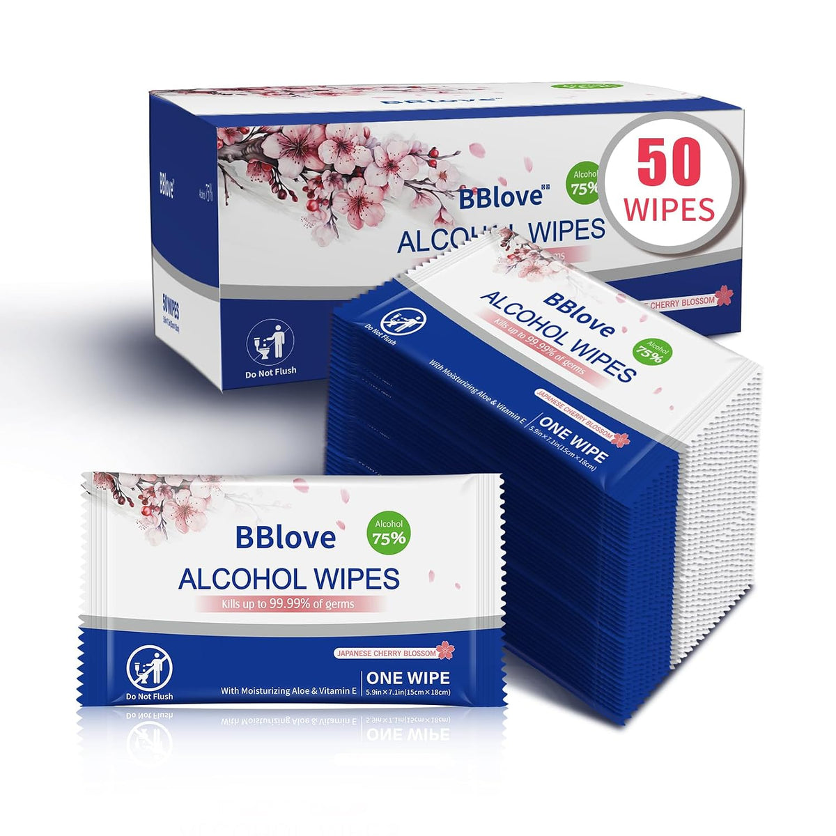75% Alcohol Hand & Surface Wipes, 50 Count, Individually Wrapped