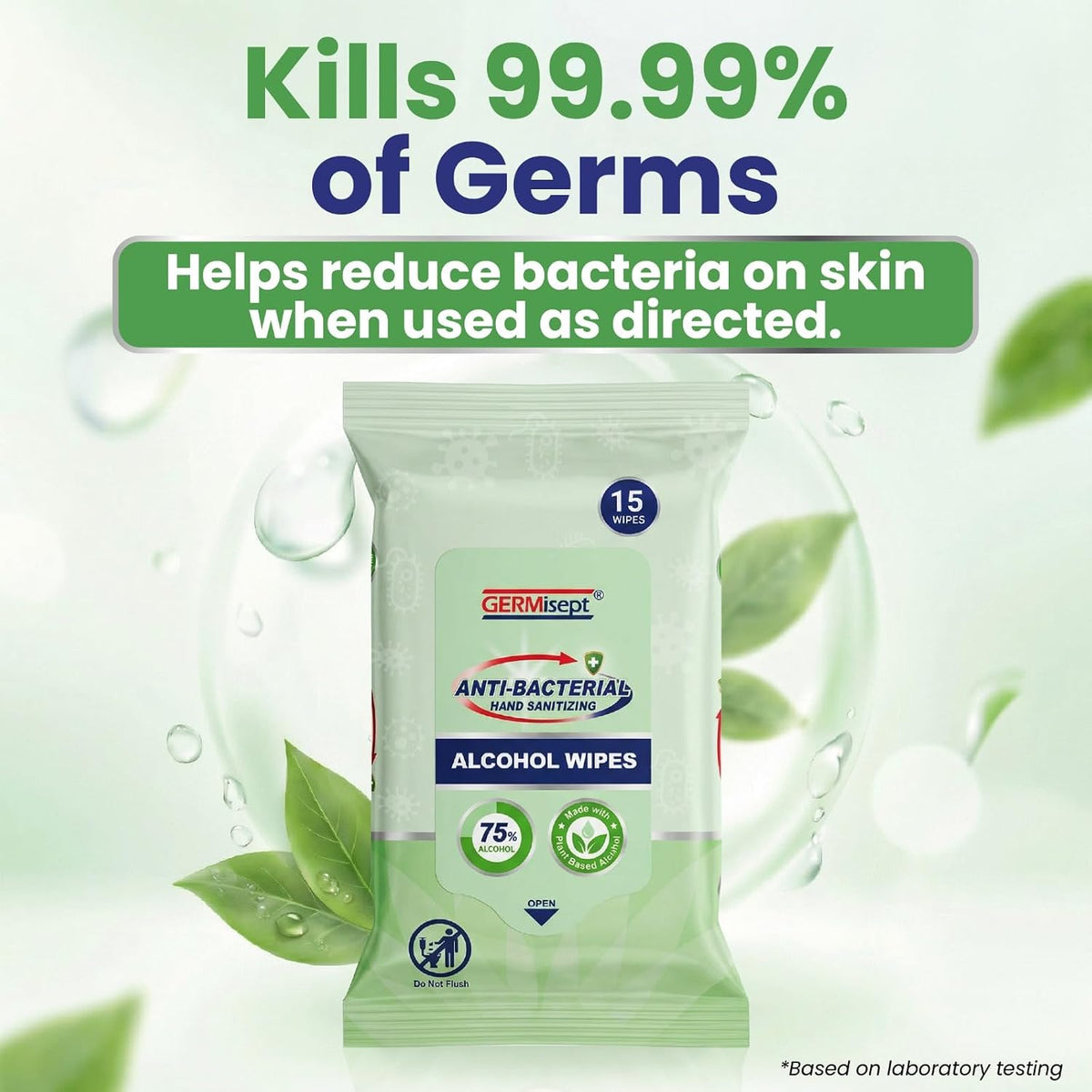 Germisept Advanced 75% Alcohol Hand Sanitizer Pocket Friendly Wipes (15 Count x 6 Pack = 120 Wipes) Bulk Buy