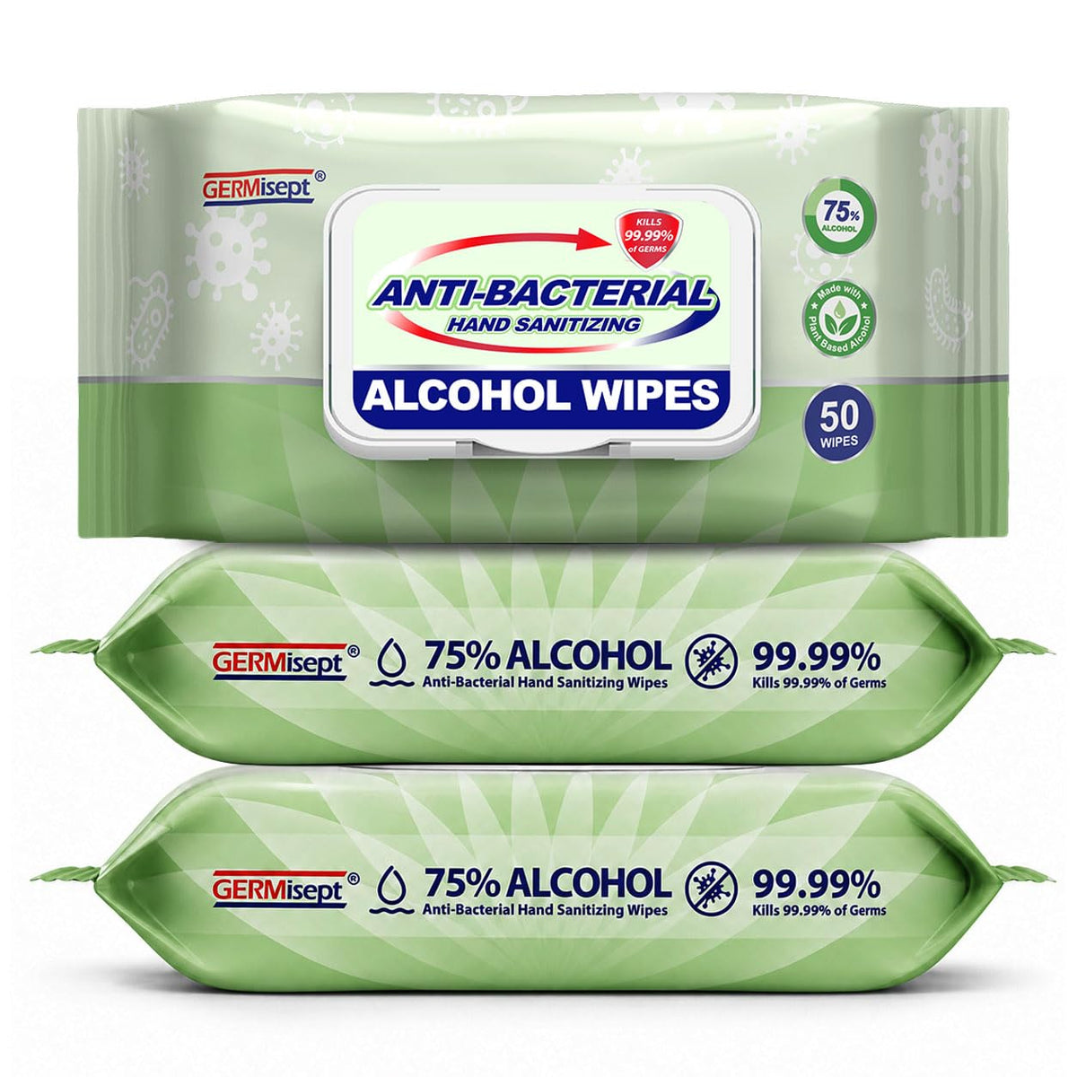 Advanced 75% Alcohol Antiseptic Hand Sanitizer Multipurpose Wipes ((50 Count x 24 Pack = 1200 Wipes))