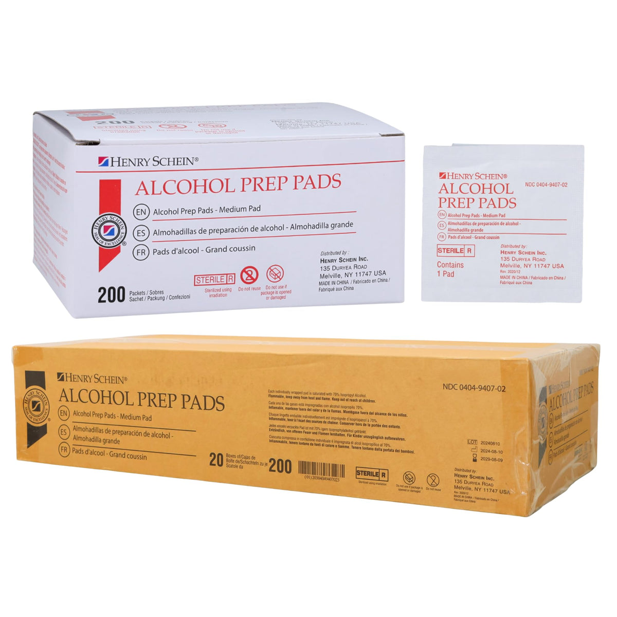 Henry Schein Medium Alcohol Prep Pads, 70% IPA, 2-ply, Sterile, 200 Ct