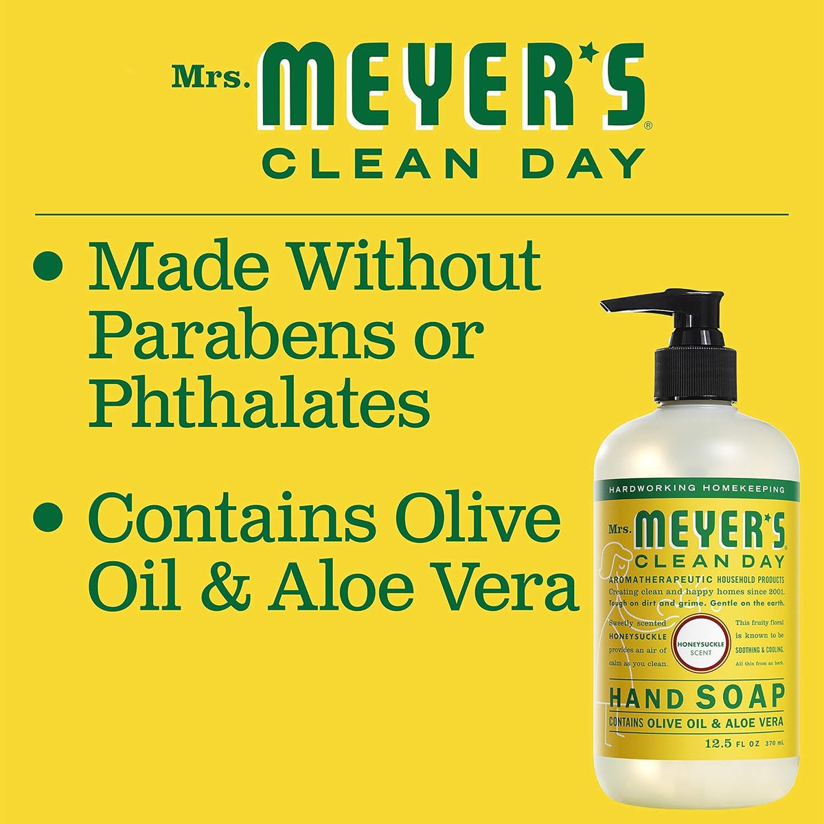 MRS. MEYER'S CLEAN DAY Liquid Hand Soap, Honeysuckle, 12.5 fl oz, 6 Pack