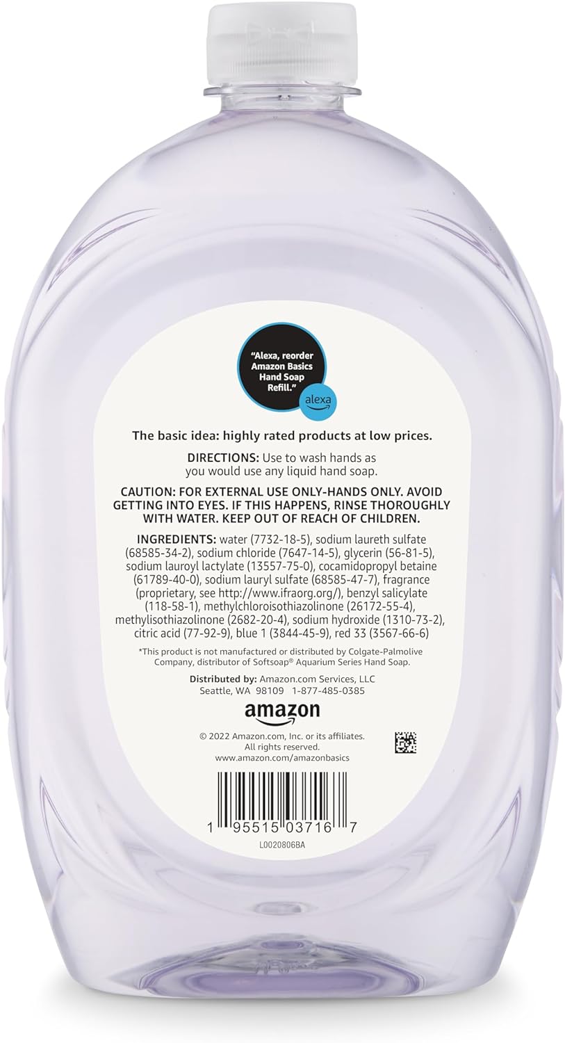 Amazon Basics Gentle & Mild Clear Liquid Hand Soap Refill, Triclosan-Free, Dermatologist-Tested, pH Balanced, 50 Fl Oz, (Previously Solimo) (Pack of 4)