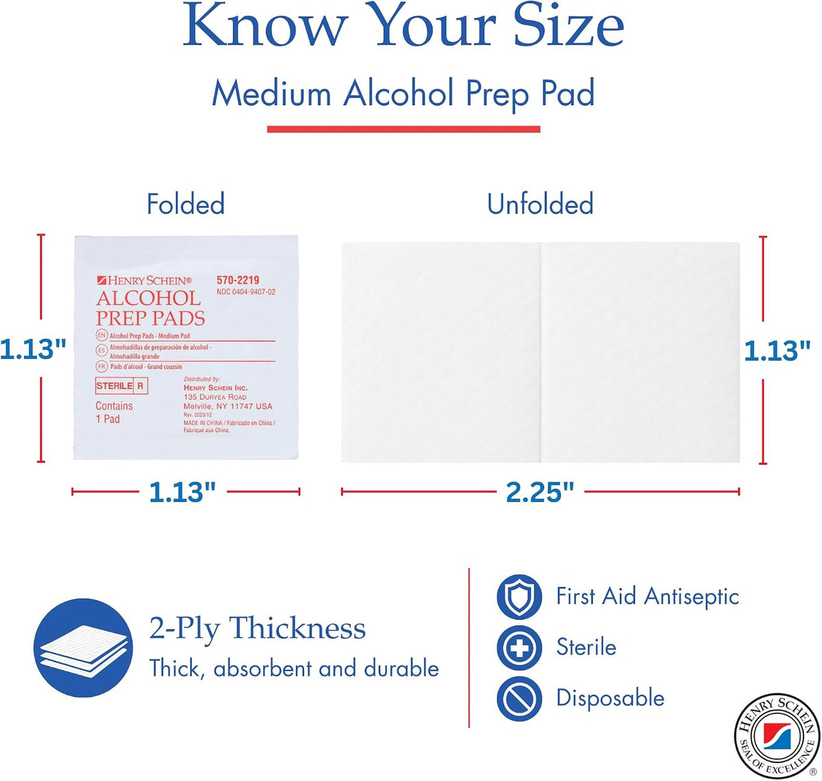 Henry Schein Medium Alcohol Prep Pads, 70% IPA, 2-ply, Sterile, 200 Ct