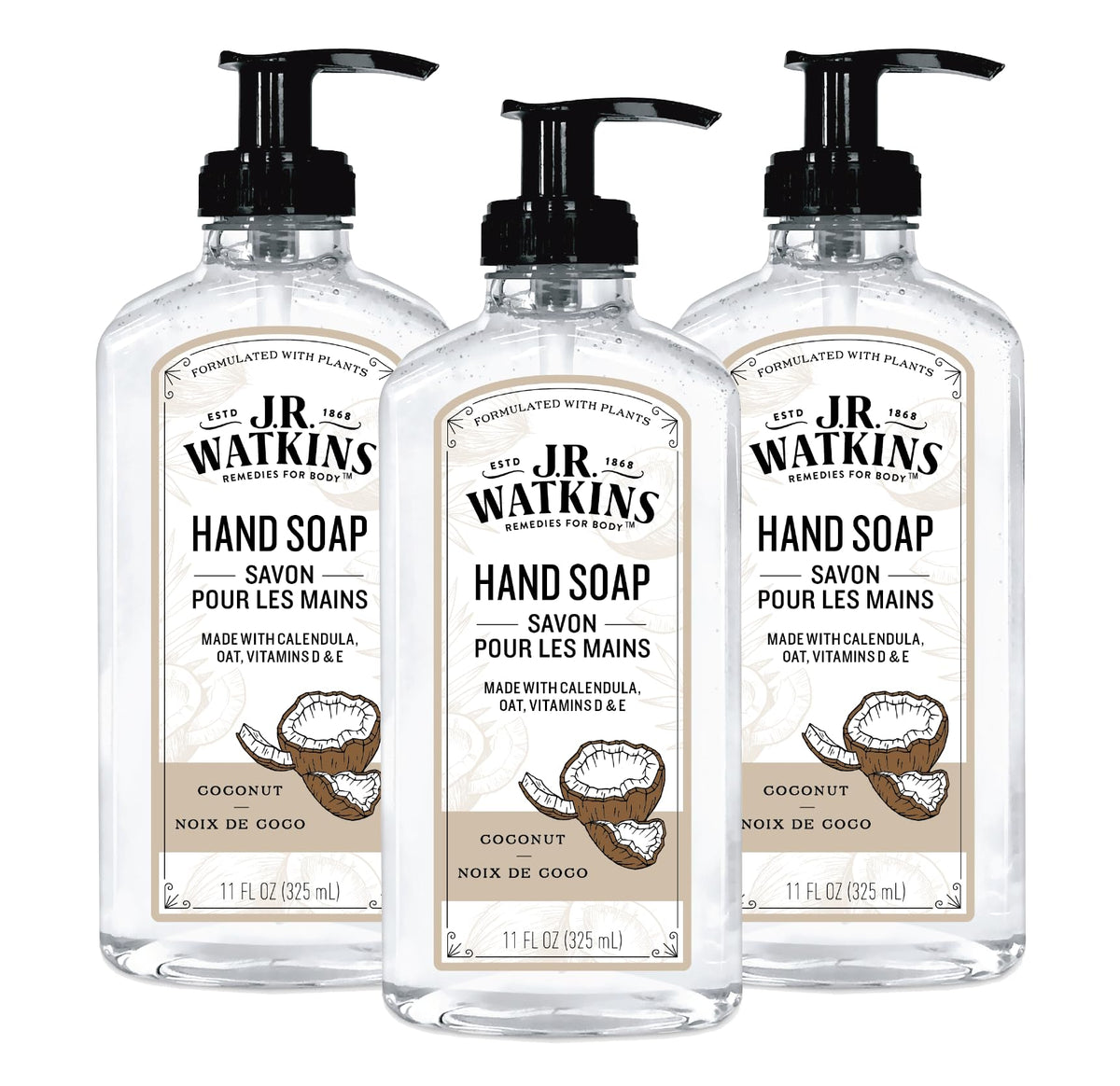 J.R. Watkins Gel Hand Soap Dispenser 3 Pack, Grapefruit, 11 fl oz