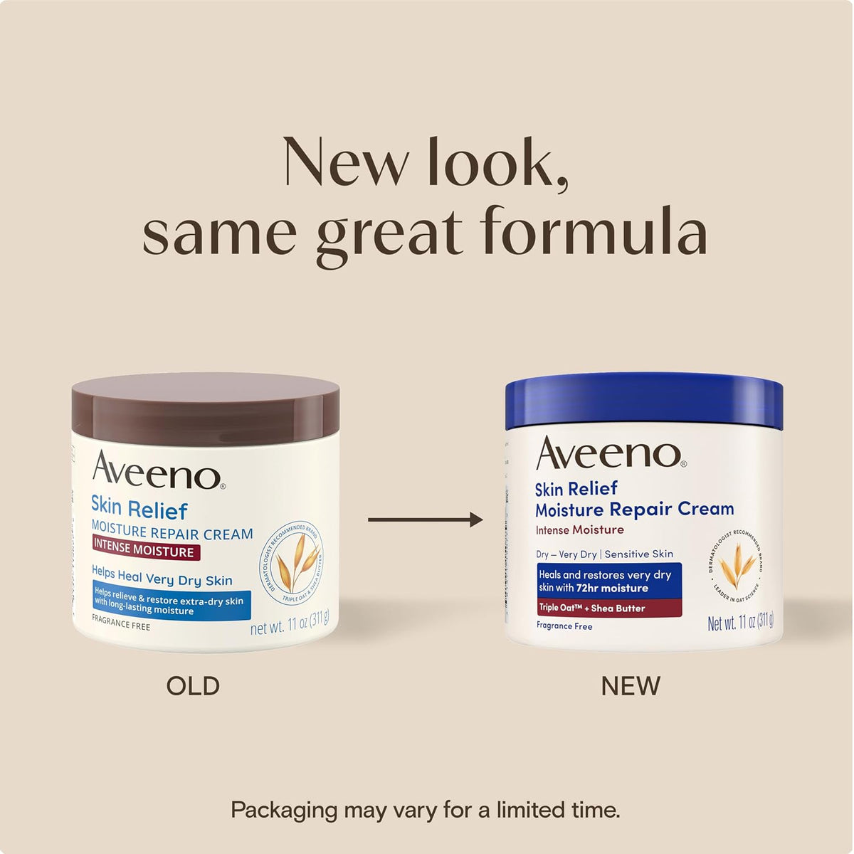 Aveeno Skin Relief Intense Moisture Repair Body Cream with Triple Oat & Shea Butter Formula, Moisturizing Cream Heals & Restores Very Dry Skin with Long-Lasting Moisture, Fragrance-Free, 11 Oz