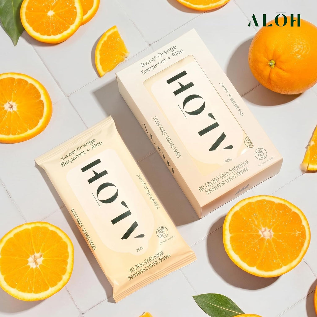ALŌH Sweet Orange Bergamot + Aloe Hand Sanitizer Wipes, Travel Size