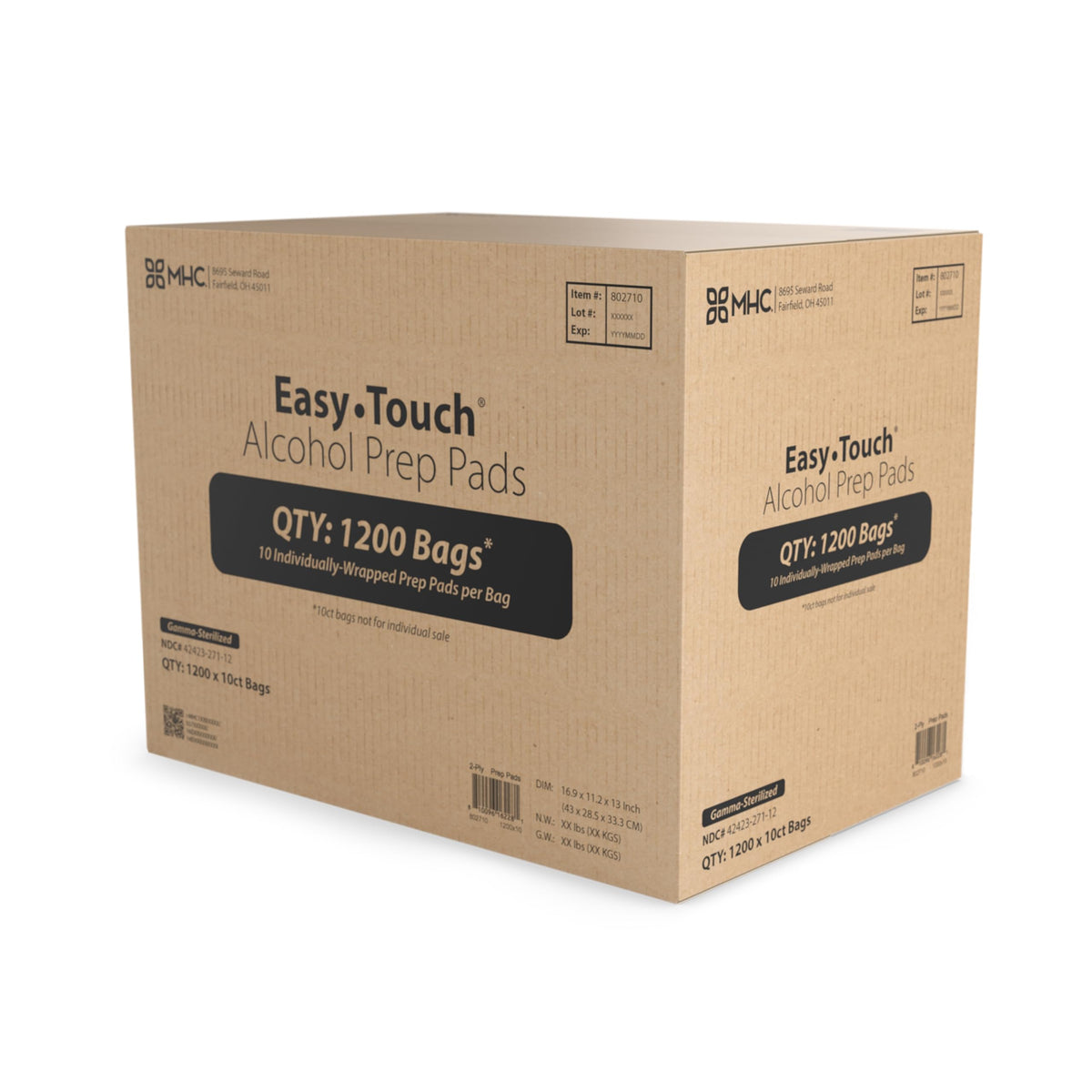 EasyTouch Gamma-Sterilized Alcohol Prep Pads, Box of 200