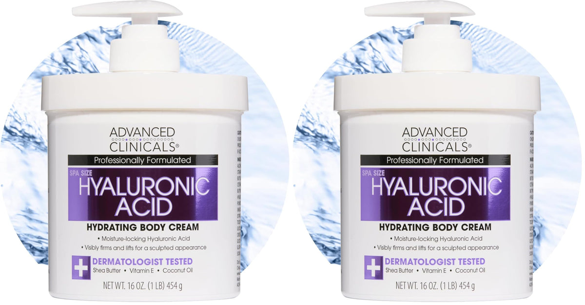 Advanced Clinicals Hyaluronic Acid Moisturizer Body Cream W/Vitamin E | Hydrating Cream & Body Lotion For Women & Men To Help Improve Look of Wrinkles, Dry Skin, Crepey Looking Skin, 16 Ounce