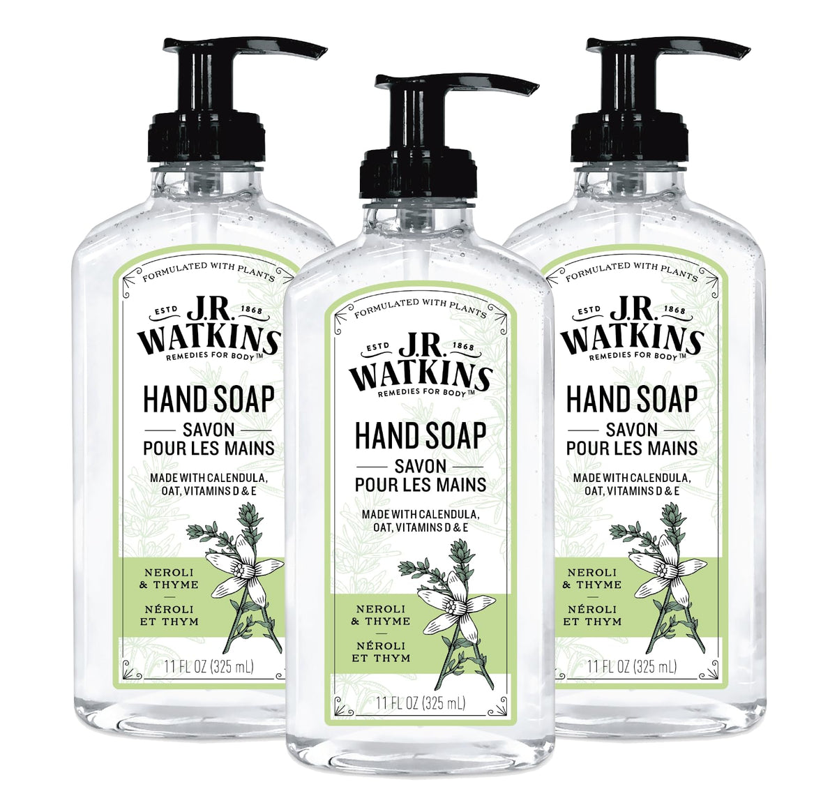 J.R. Watkins Gel Hand Soap Dispenser 3 Pack, Grapefruit, 11 fl oz