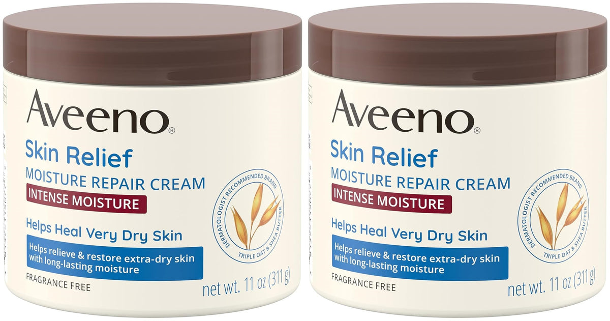 Aveeno Skin Relief Intense Moisture Repair Body Cream with Triple Oat & Shea Butter Formula, Moisturizing Cream Heals & Restores Very Dry Skin with Long-Lasting Moisture, Fragrance-Free, 11 Oz