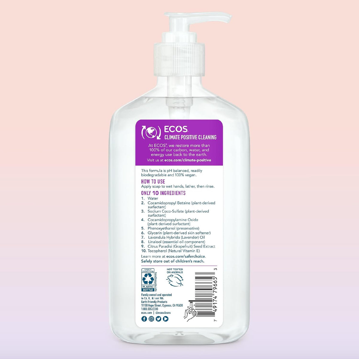 ECOS Hypoallergenic Hand Soap - All Natural pH-Balanced Handwash Soap with Vitamin E - Safe for Sensitive Skin - Lavender - 17 Oz Bottle (6 pack)