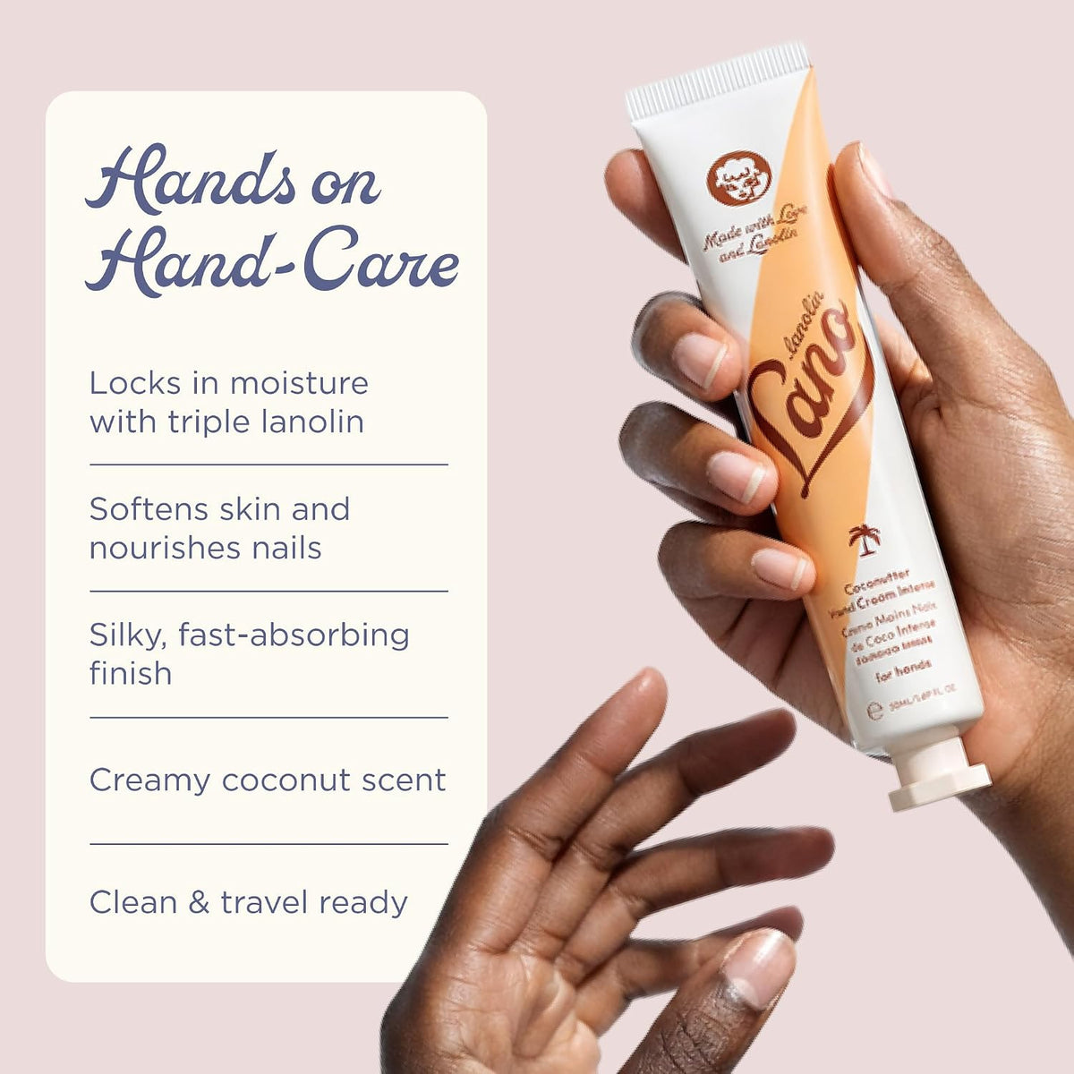Lanolips Hand Cream - Lanolin Lotion with Coconut Oil, Shea Butter & Vitamin E - Cuticle & Hand Cream for Dry Cracked Hands - Cruelty-Free, Dermatologist Tested - Coconutter (50ml / 1.69 fl oz)