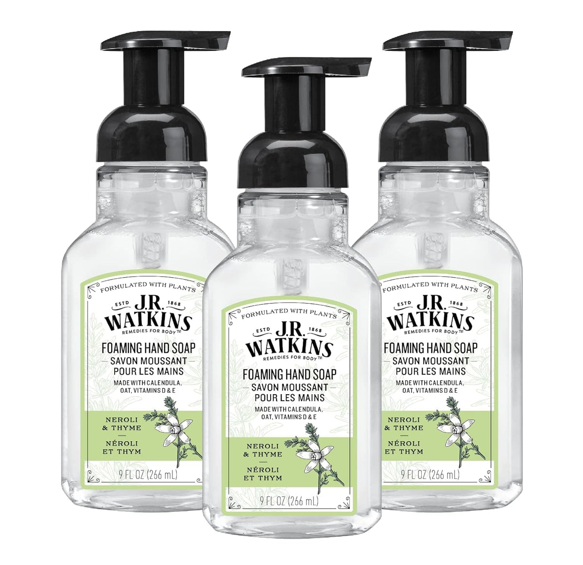 J.R. Watkins Moisturizing Foam Hand Soap Dispenser 3 Pack, Lemon, 9 fl oz
