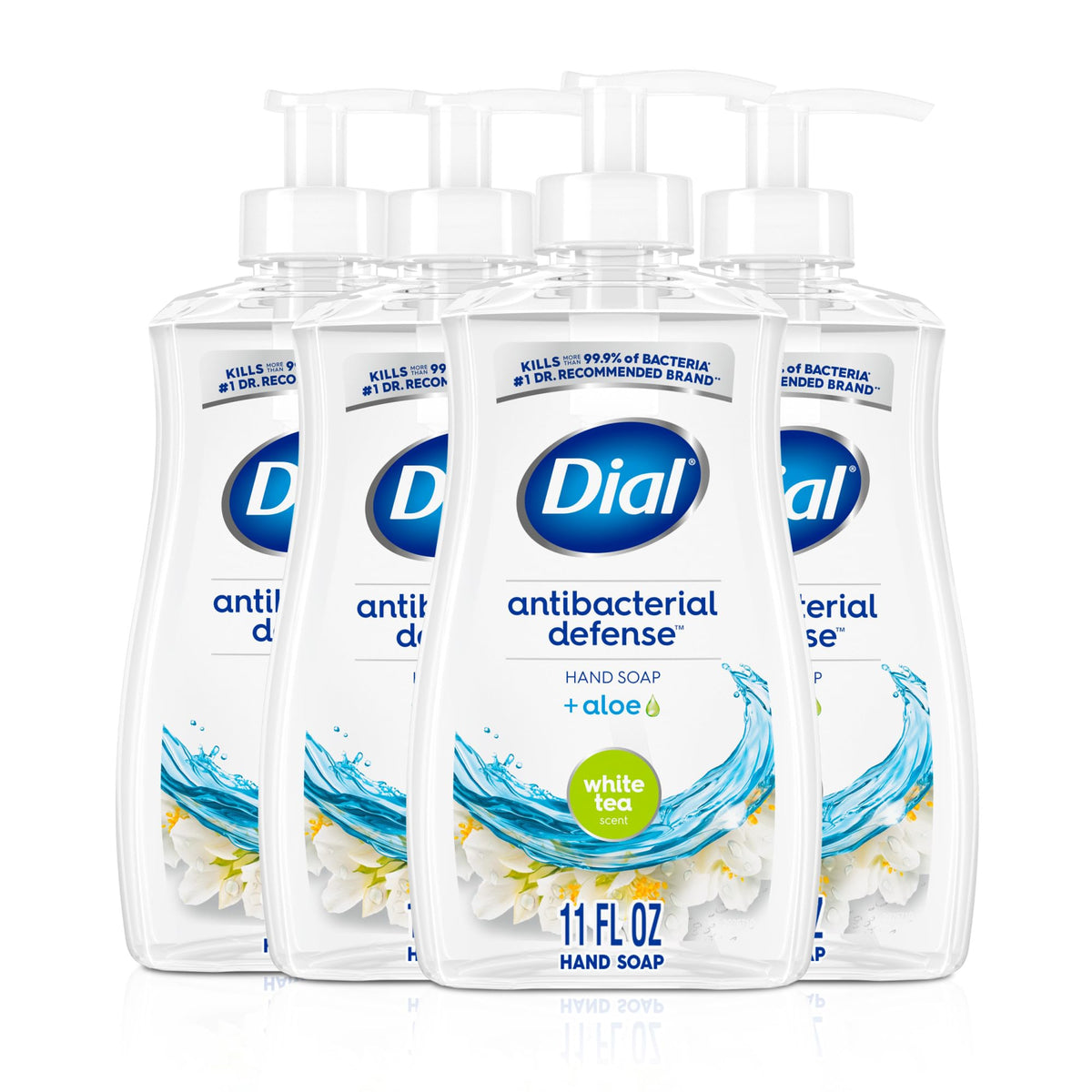 Dial Antibacterial Defense Liquid Hand Soap + Aloe, Spring Water Scent, 11 Fl Oz (Pack of 4), Dermatologist-Tested Hand Wash, Gentle Formula