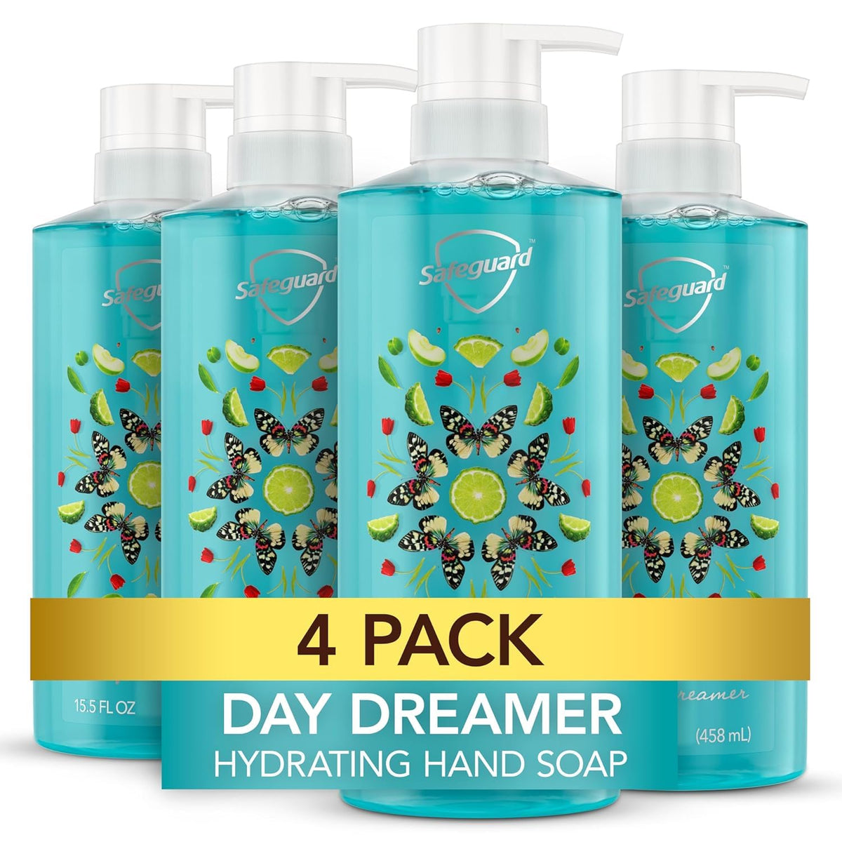 Safeguard Liquid Hand Soap, Micellar Deep Cleansing, Washes Away 99% Bacteria, Made with Natural Moisturizers, Enriched with Skin Conditioners, PH Balanced, Ocean Breeze Scent 15.5 oz (Pack of 4)