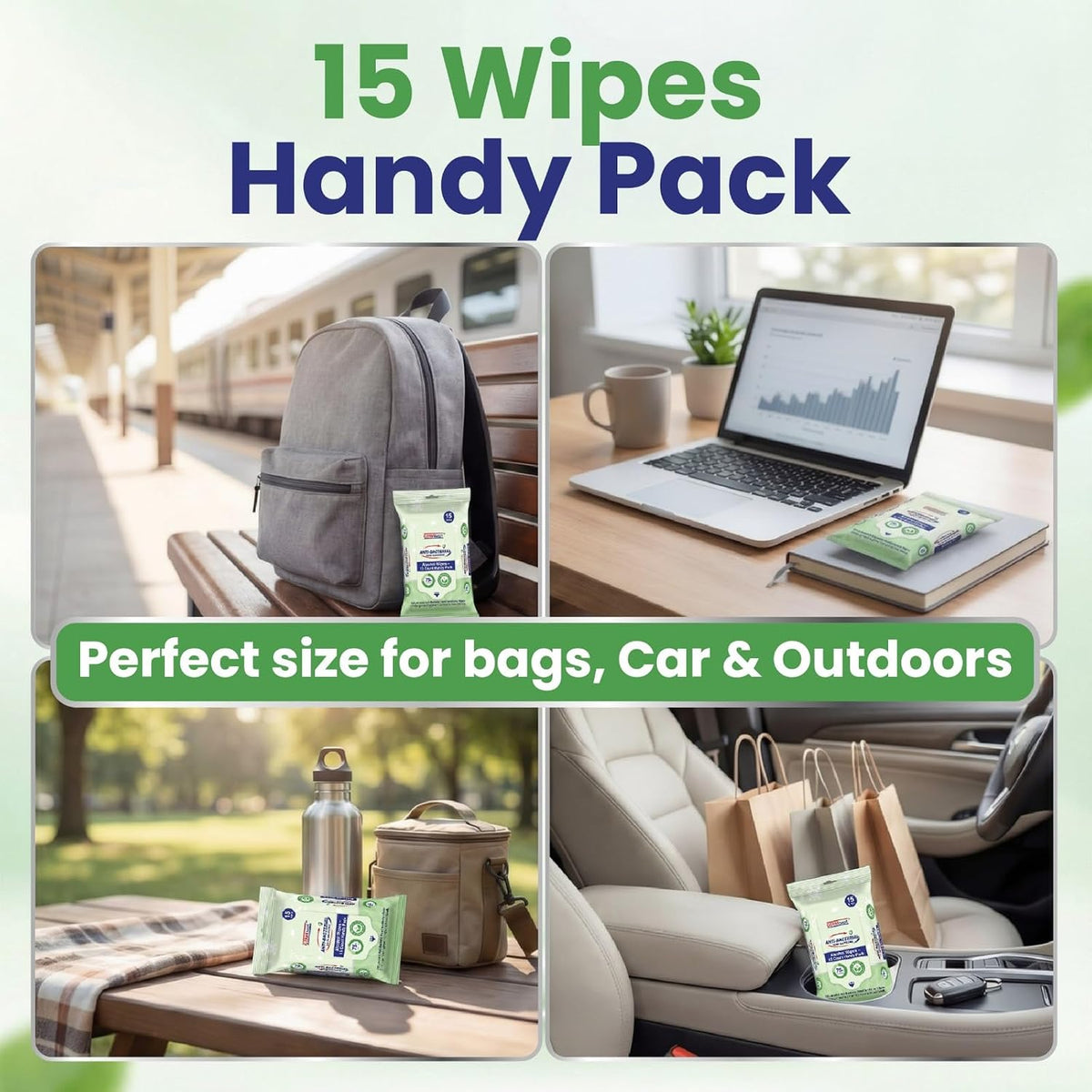 Germisept Advanced 75% Alcohol Hand Sanitizer Pocket Friendly Wipes (15 Count x 6 Pack = 120 Wipes) Bulk Buy