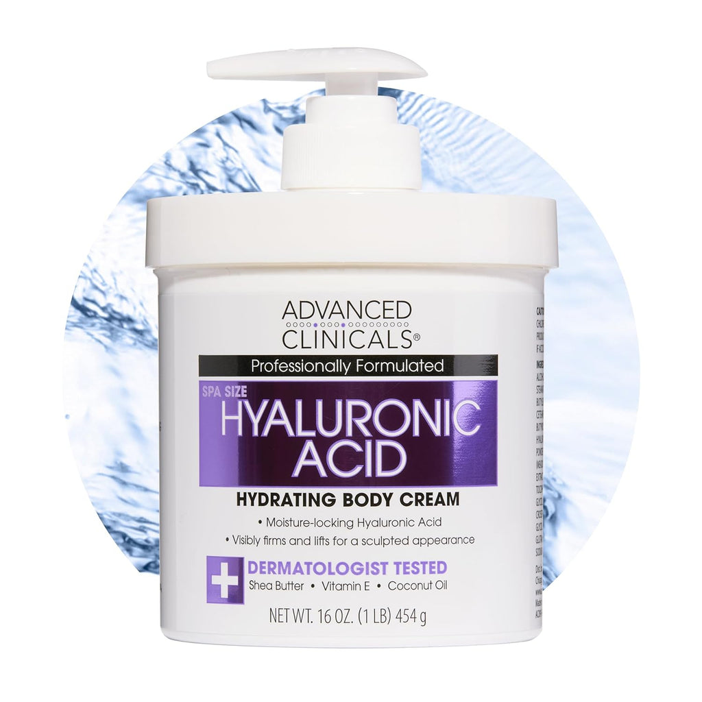 Advanced Clinicals Hyaluronic Acid Moisturizer Body Cream W/Vitamin E | Hydrating Cream & Body Lotion For Women & Men To Help Improve Look of Wrinkles, Dry Skin, Crepey Looking Skin, 16 Ounce