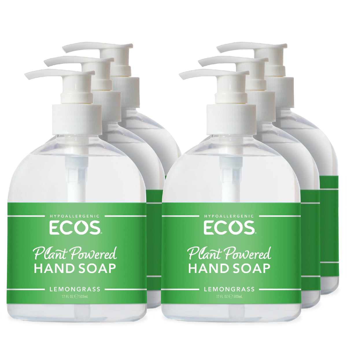 ECOS Hypoallergenic Hand Soap - All Natural pH-Balanced Handwash Soap with Vitamin E - Safe for Sensitive Skin - Lavender - 17 Oz Bottle (6 pack)