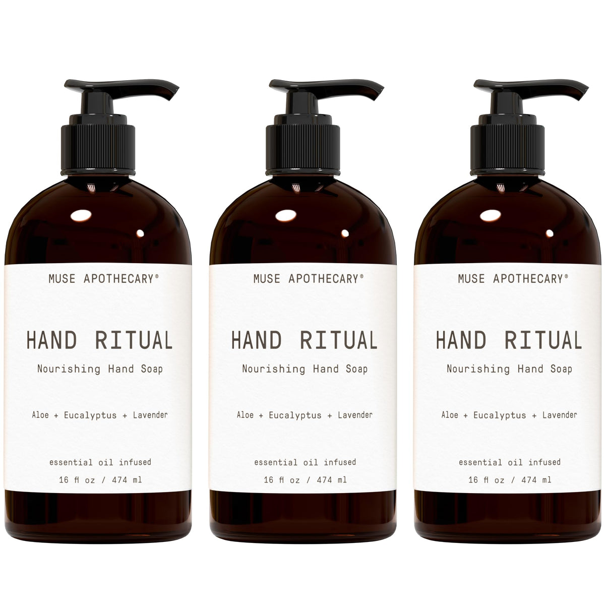 Muse Apothecary Hand Ritual - Aromatic and Nourishing Hand Soap, Infused with Natural Aromatherapy Essential Oils - USDA Certified Biobased - 16 oz, Aloe + Eucalyptus + Lavender, 2 Pack