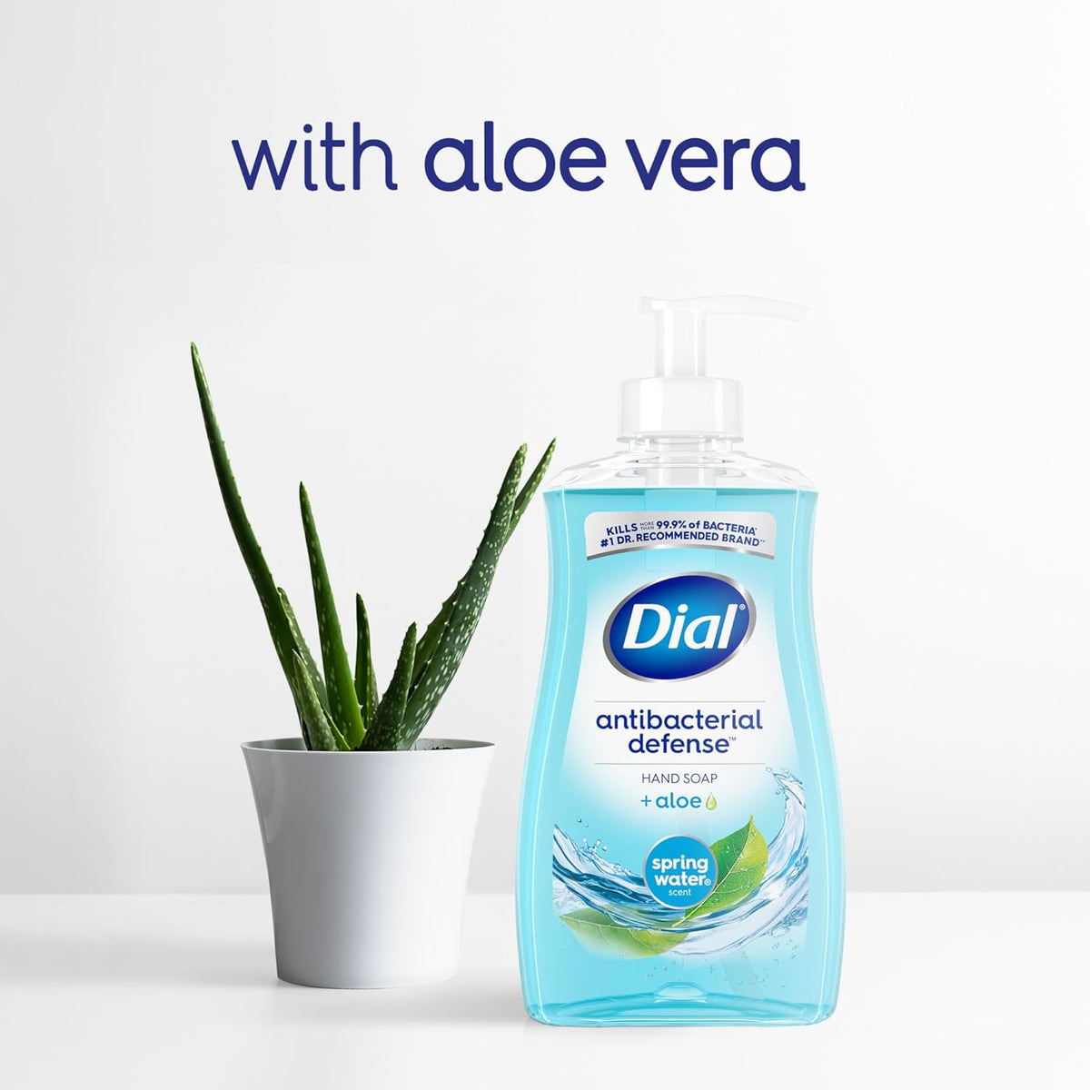 Dial Antibacterial Defense Liquid Hand Soap + Aloe, Spring Water Scent, 11 Fl Oz (Pack of 4), Dermatologist-Tested Hand Wash, Gentle Formula