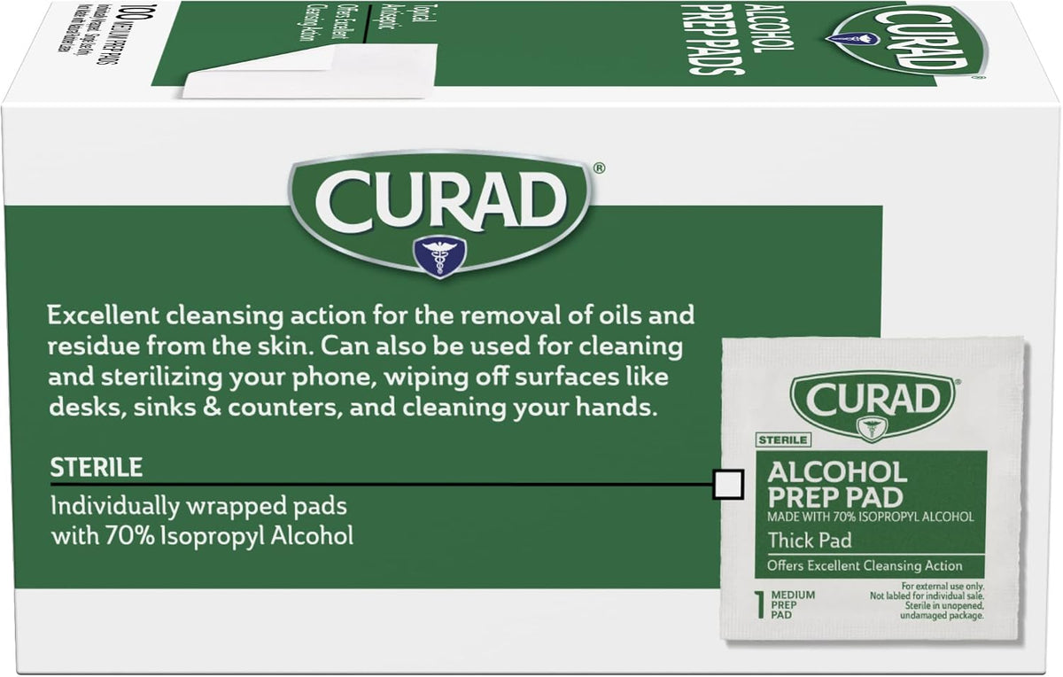 CURAD Medium 2-Ply Sterile Alcohol Prep Pads, Essential for First Aid Kits, 100/Box, Pack of 30