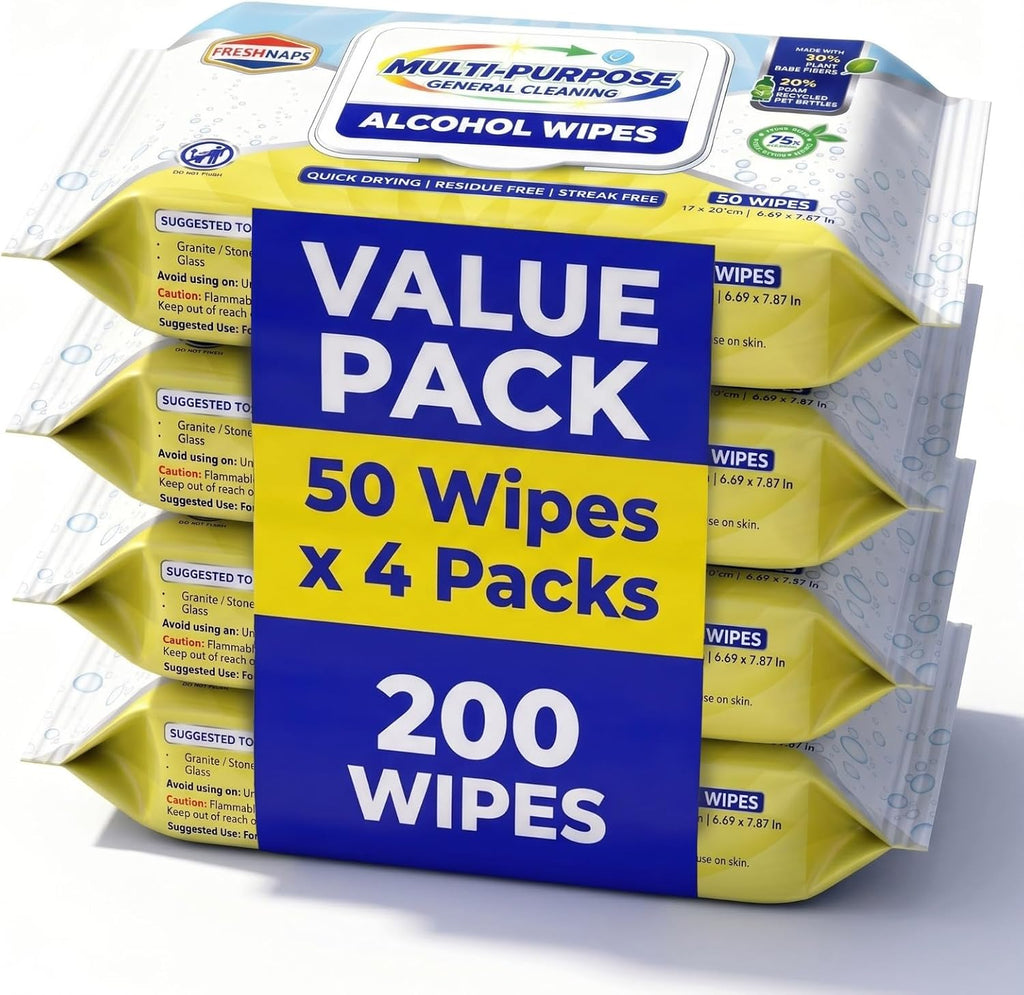 All-in-One Barber Shop Alcohol Surface Cleaning Wipes 50 Count/Pack (Pack of 4-200 Wipes) – One Wipe for the Whole Shop: Mirrors, Chairs, Stations, Clippers & Tools – Quick-Dry, Clean Finish