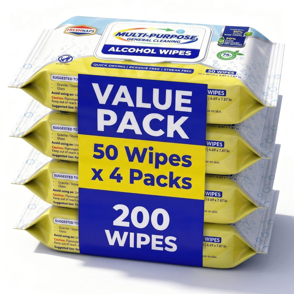 All-in-One Barber Shop Alcohol Surface Cleaning Wipes 50 Count/Pack (Pack of 4-200 Wipes) – One Wipe for the Whole Shop: Mirrors, Chairs, Stations, Clippers & Tools – Quick-Dry, Clean Finish