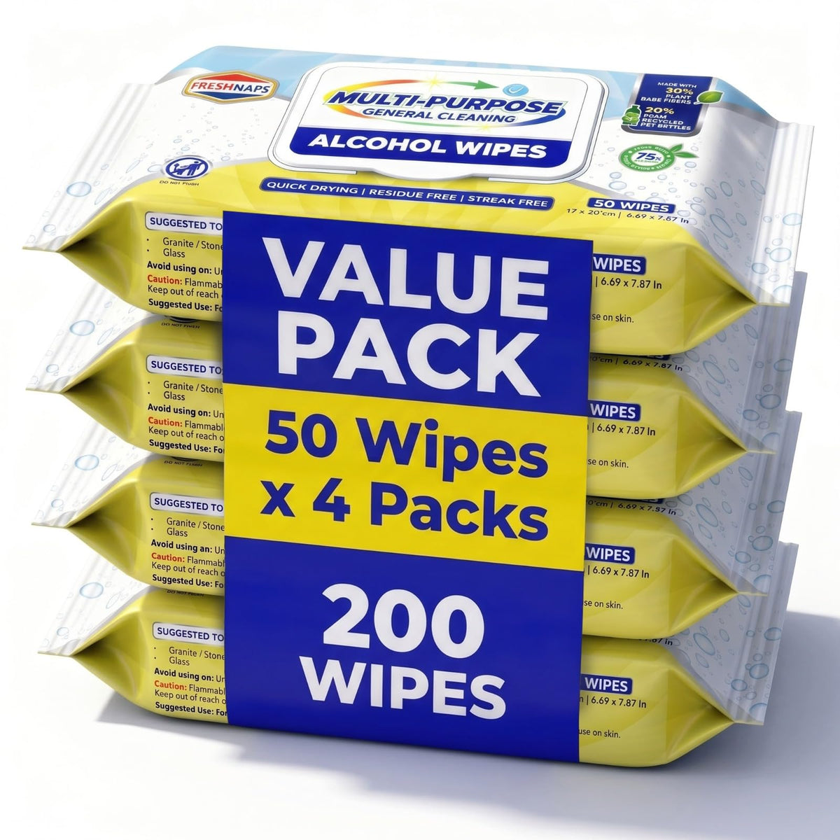 All-in-One Barber Shop Alcohol Surface Cleaning Wipes 50 Count/Pack (Pack of 4-200 Wipes) – One Wipe for the Whole Shop: Mirrors, Chairs, Stations, Clippers & Tools – Quick-Dry, Clean Finish