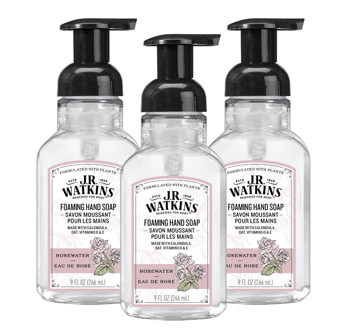 J.R. Watkins Moisturizing Foam Hand Soap Dispenser 3 Pack, Lemon, 9 fl oz