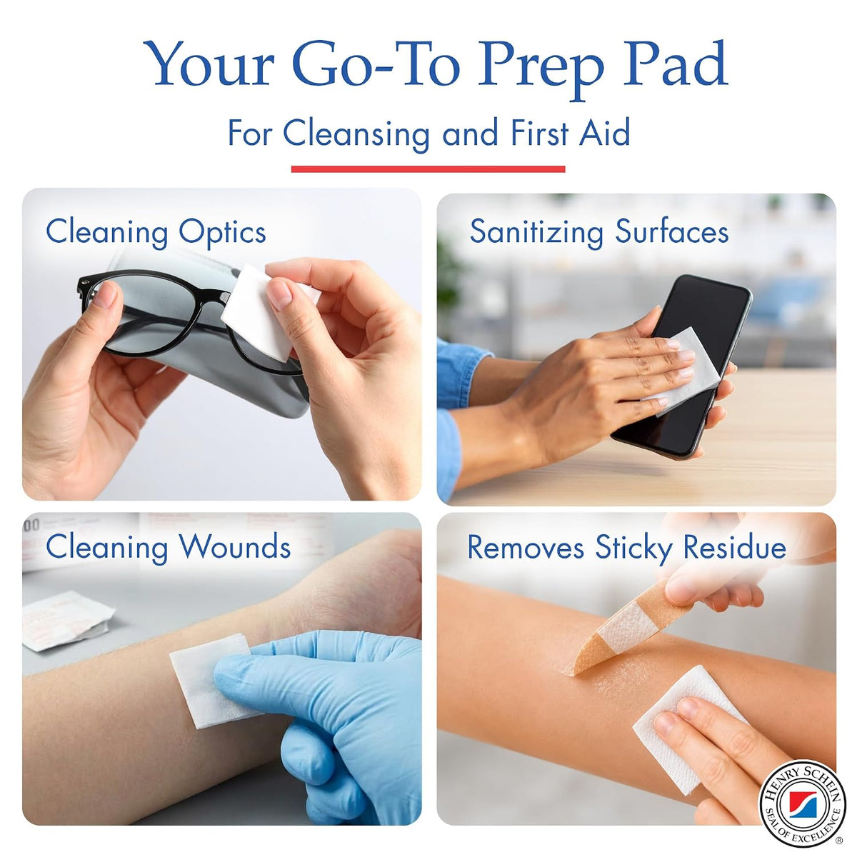 Henry Schein Large Prep Pads, 70% Isopropyl Alcohol, 2-ply, Sterile, 200Ct
