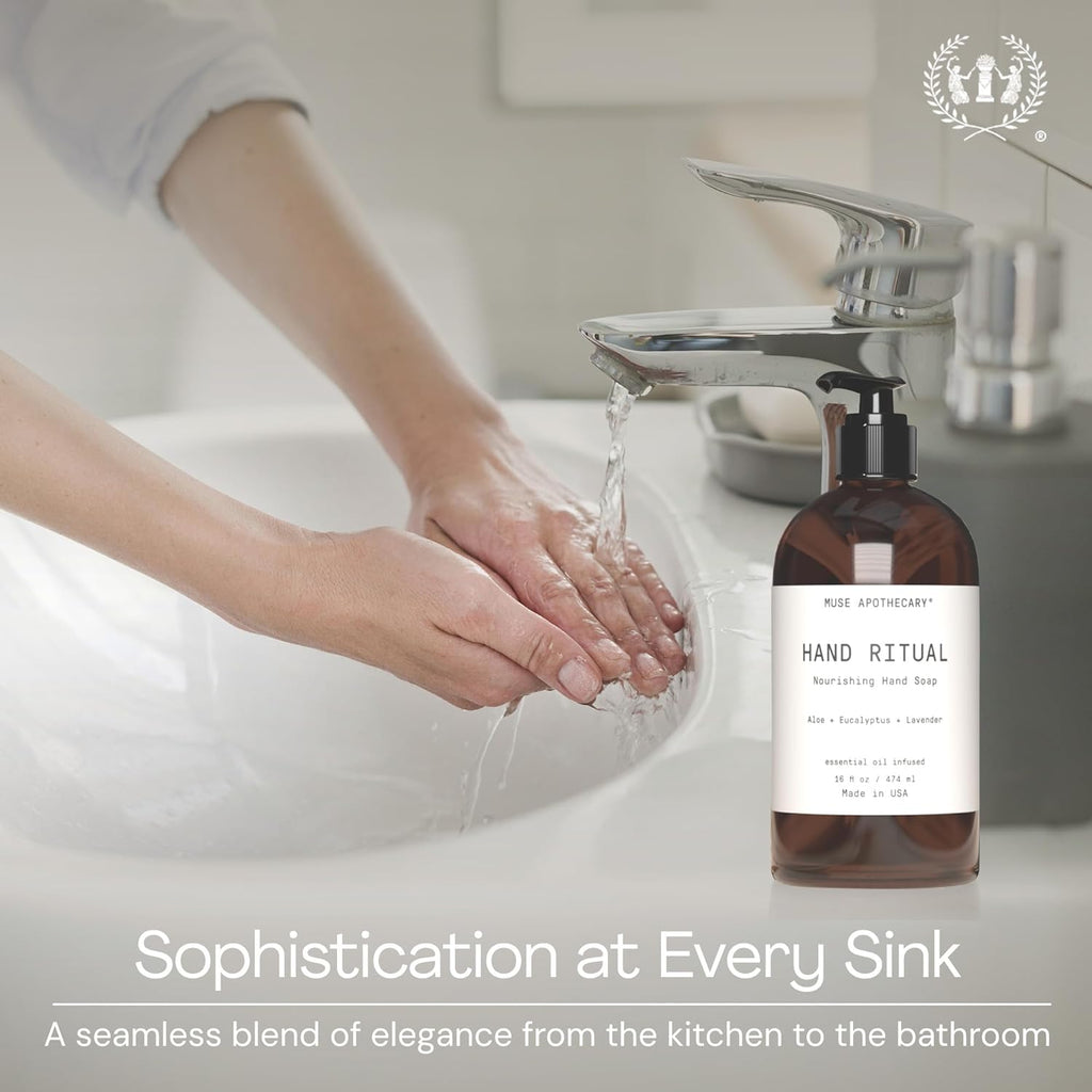 Muse Apothecary Hand Ritual - Aromatic and Nourishing Hand Soap, Infused with Natural Aromatherapy Essential Oils - USDA Certified Biobased - 16 oz, Aloe + Eucalyptus + Lavender, 2 Pack