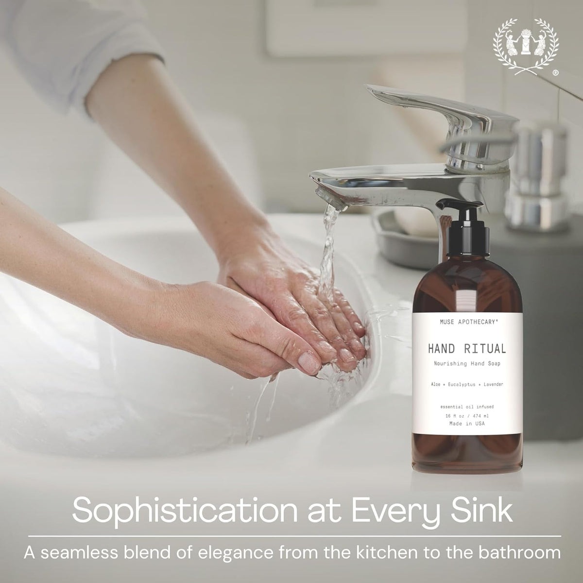 Muse Apothecary Hand Ritual - Aromatic and Nourishing Hand Soap, Infused with Natural Aromatherapy Essential Oils - USDA Certified Biobased - 16 oz, Aloe + Eucalyptus + Lavender, 2 Pack