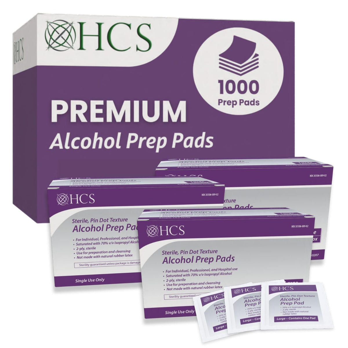 HCS Large Alcohol Prep Pads, 70% Isopropyl Alcohol Wipes for Injections