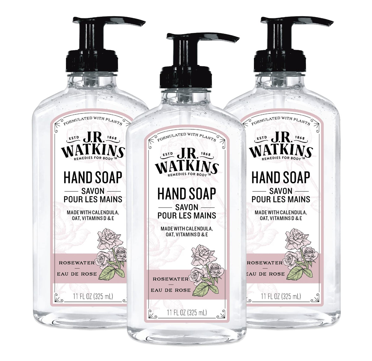 J.R. Watkins Gel Hand Soap Dispenser 3 Pack, Grapefruit, 11 fl oz