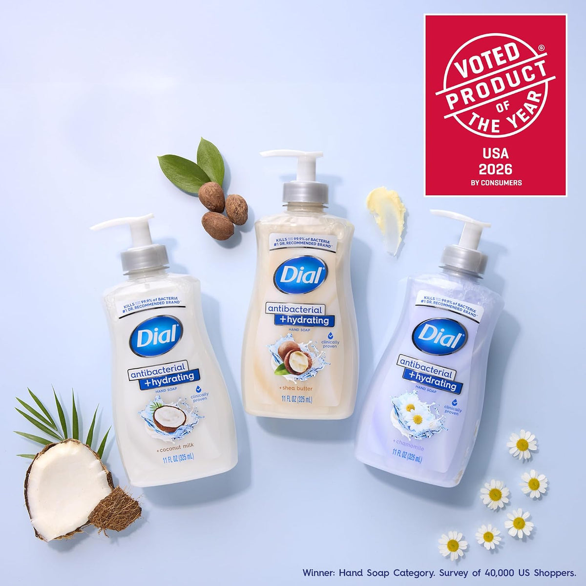 Dial Antibacterial Liquid Hand Soap, Shea Butter, 11oz, 4-Pack