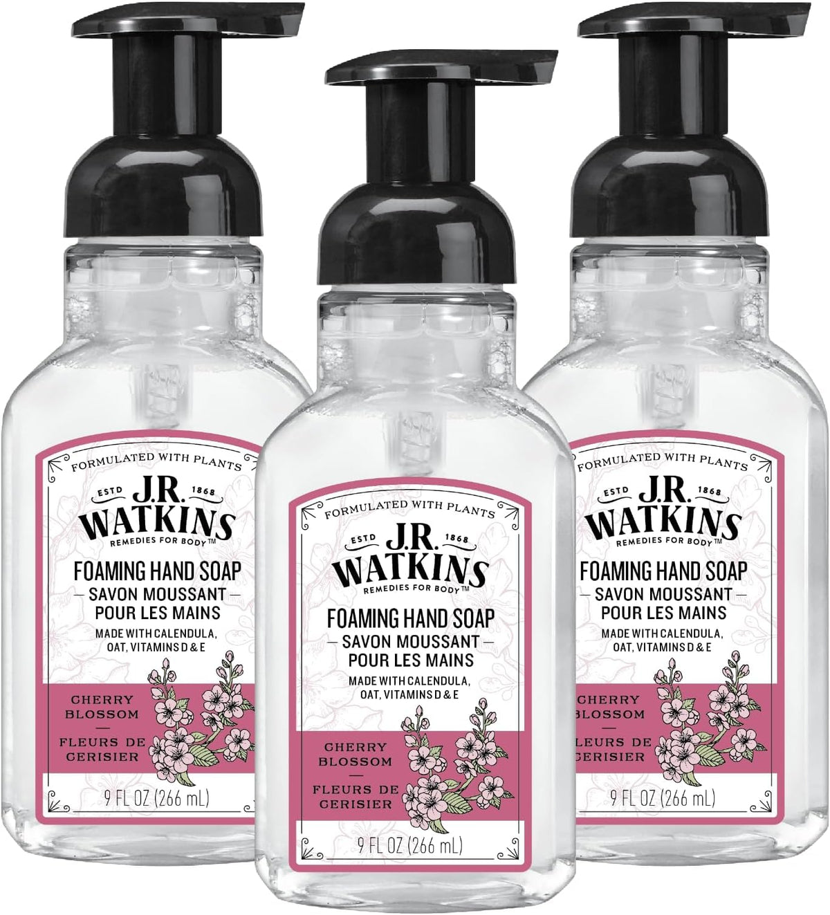 J.R. Watkins Moisturizing Foam Hand Soap Dispenser 3 Pack, Lemon, 9 fl oz