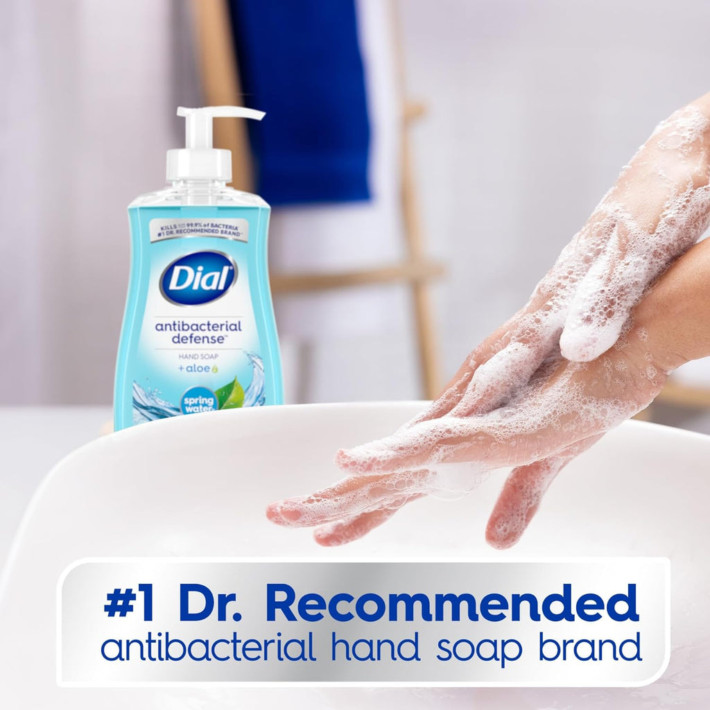 Dial Antibacterial Defense Liquid Hand Soap + Aloe, Spring Water Scent, 11 Fl Oz (Pack of 4), Dermatologist-Tested Hand Wash, Gentle Formula