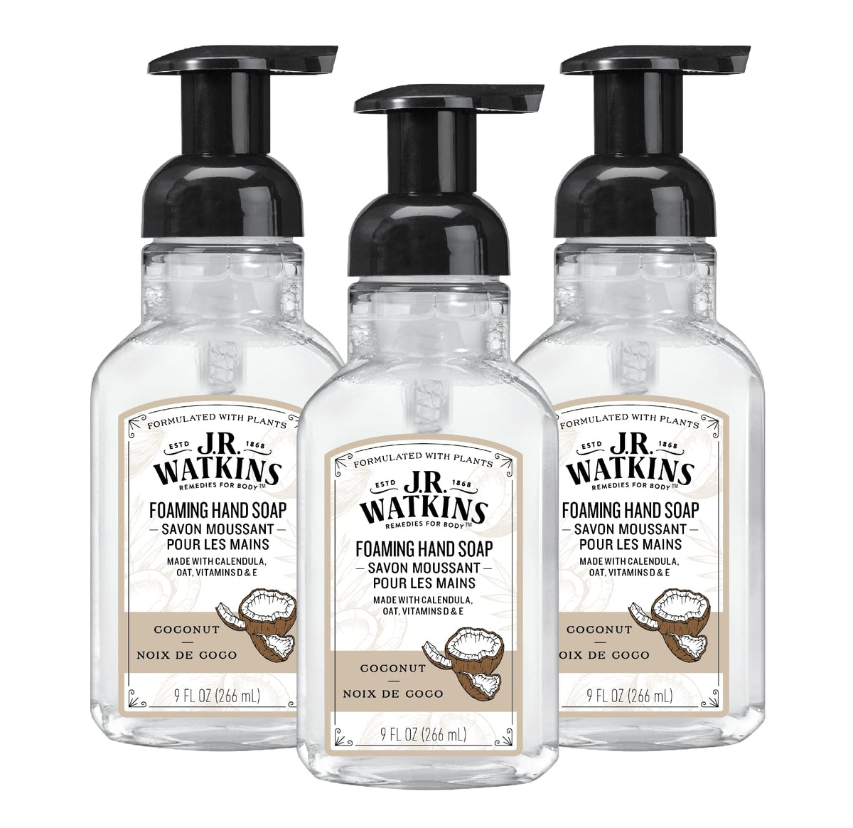 J.R. Watkins Moisturizing Foam Hand Soap Dispenser 3 Pack, Lemon, 9 fl oz