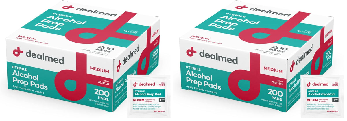 Dealmed Alcohol Prep Pads - 70% Alcohol, Sterile Wipes - 200 Count